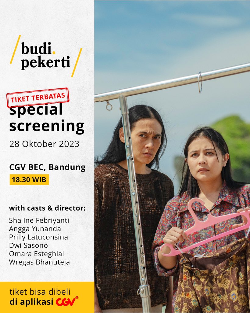 BANDUNG, HAYUK ATUH MERAPAT HEULAA!

Muklas (<a href="/Angga_Yunandaaa/">Angga Aldi Yunanda</a>) sama Tita (<a href="/prillyyla/">Prilly Latuconsina</a>) teh udah ngidam seblak, jadi weh sekeluarga dateng ke Bandung. Yuk, ketemu di Special Screening Bandung! Buruan serbu tiketnya di aplikasi CGV sebelum kehabisan 💙💛