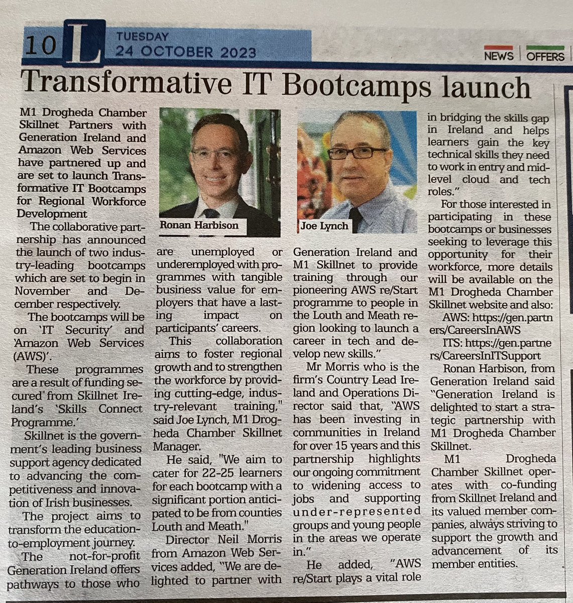 Our Bootcamps in conjunction with @generationIreland are gaining traction. Nice bit of coverage again this week in the Drogheda Leader. #ElevatingDrogheda