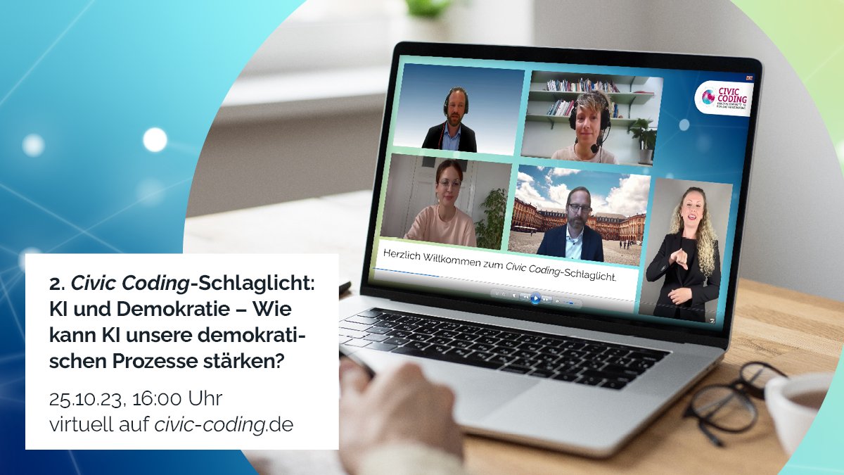 Wie kann #KI unsere demokratischen Prozesse stärken?

Das diskutieren Expert:innen morgen im 2. #CivicCoding-Schlaglicht „KI und #Demokratie“ – und ihr könnt wieder live dabei sein!

Schaut ab 16 Uhr auf dem Civic Coding-Webportal vorbei 👉 brnw.ch/21wDNPF