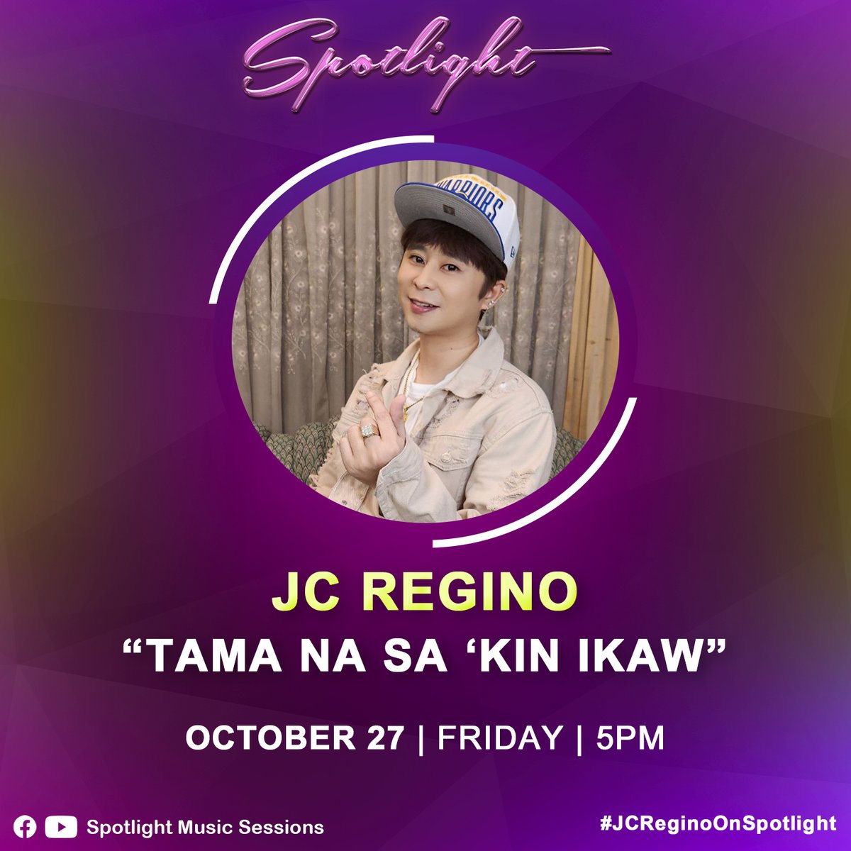 SpotlightMS's tweet photo. #JCRegino is taking over the #Spotlight! ✨

Catch him perform his latest single "Tama Na Sa 'Kin Ikaw" on Spotlight's Youtube channel this Friday, Oct 27, at 5PM. 🎶

#JCReginoOnSpotlight https://t.co/8oB5uvEMeA