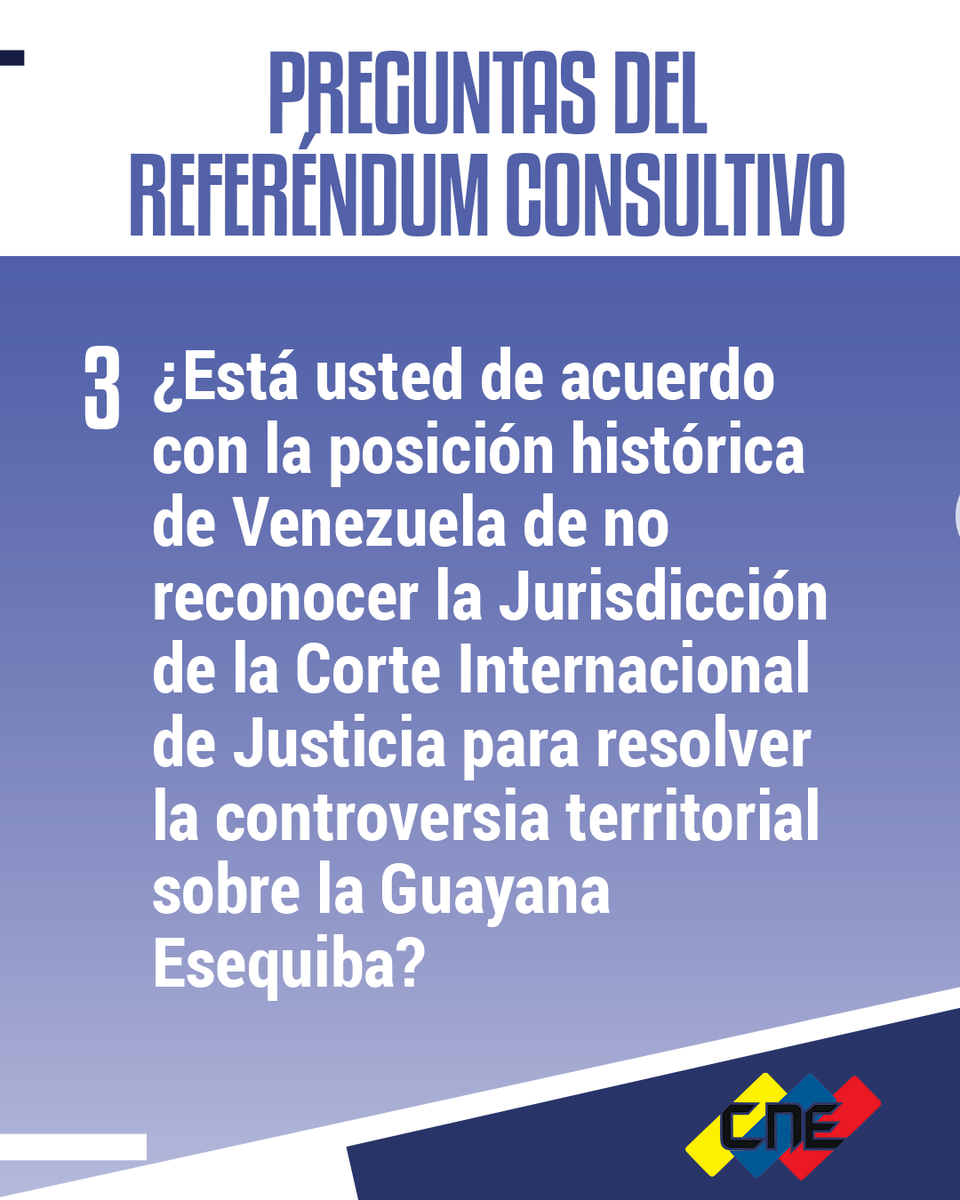 pabloaure's tweet photo. El referendum sobre el Esquibo en poco tiempo opacará la jornada de la primaria de la oposición.
En los próximos días, Venezuela se sumergirá en un debate encarnizado. El oficialismo tratará de apoderarse del sentimiento nacionalista, mientras que, para la oposición resultará difícil argumentar el aplazamiento de la discusión fronteriza. La elección presidencial, aunque ya se proyectó una fecha para realizarla, quizá pueda quedar en suspenso hasta tanto no se resuelva el asunto con la República Cooperativa de Guyana.
La pregunta 4 del referéndum es determinante:  4.- "Está usted de acuerdo en oponerse, por todos los medios conforme a Derecho, a la pretensión de Guyana de disponer unilateralmente de un mar pendiente por delimitar, de manera ilegal y en violación del derecho internacional"
Nos preguntamos: ¿Hasta dónde estaríamos dispuestos llegar para resolver en este momento un problema de casi siglo y medio de existencia? ¿Será que los militares se embarcan en una batalla parecida a la "suicida" acción de Las Malvinas?
En todo caso, el escenario resulta confuso para Venezuela y desde luego, para la salida del régimen del poder. Aquí pudieran emerger nuevos líderes: dentro y fuera del oficialismo. De lo que si estoy convencido es de que régimen generará esta crisis como tabla de salvación mediante una maniobra muy arriesgada para el país, con el fin de alargar su permanencia en el poder. Si no le sale bien, probablemente precipitará su fin. Todo dependerá del comportamiento de los líderes opositores e inclusive, de la obediencia y sensatez del sector militar.