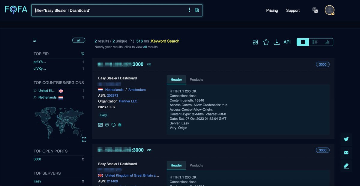 🔍 Bridewell CTI's latest report highlights 'Easy Stealer,' a new information-stealing malware currently in development. Great work!👍 @bridewellsec 

FOFA was used for analysis.
👉Link: en.fofa.info/result?qbase64…

#Cybersecurity #EasyStealer #ThreatAnalysis #OSINT