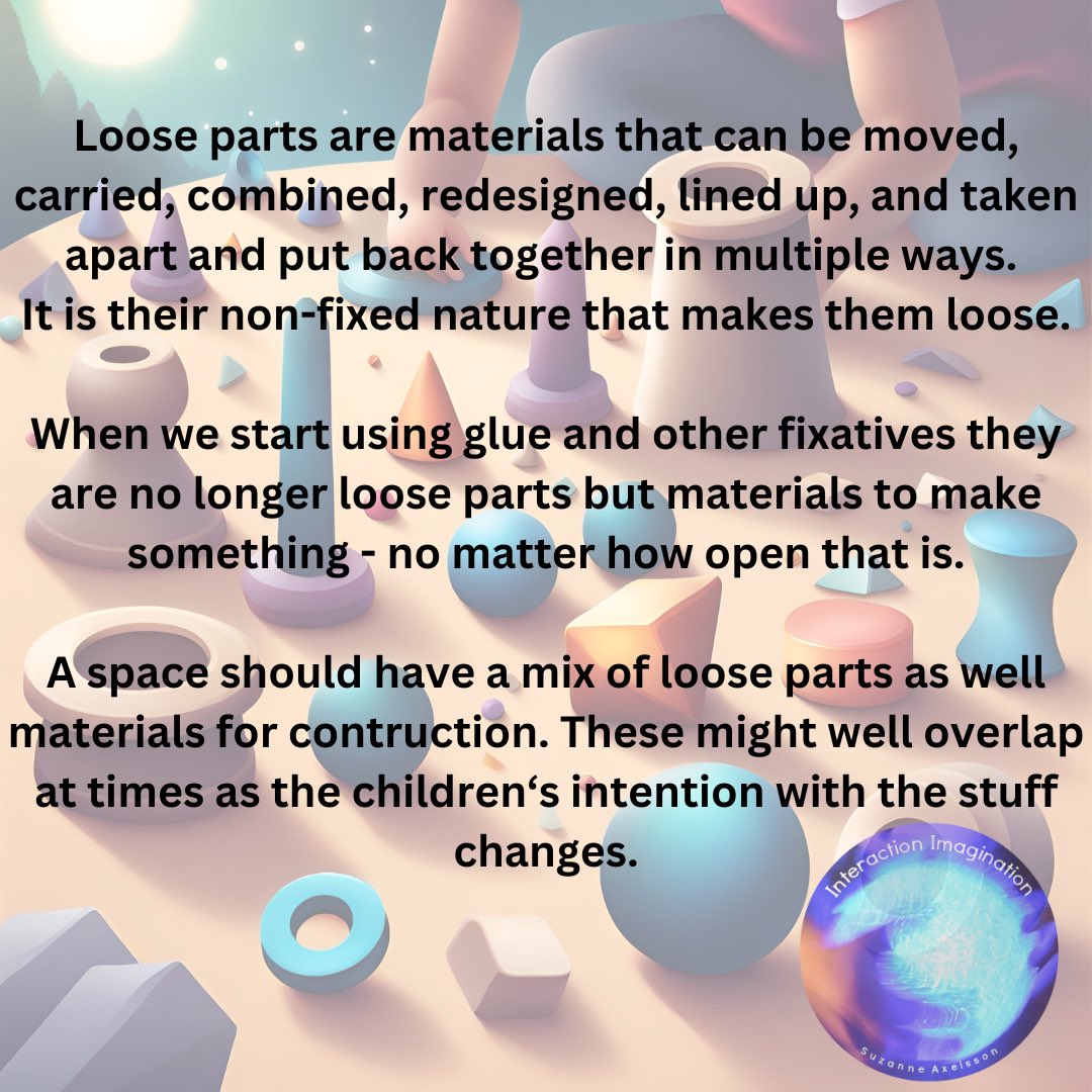 SuzanneAxelsson's tweet photo. They both offer children opportunities to explore, experiment and discover in different ways. Both loose parts and materials can be experienced through play and teaching.
#looseparts #loosepartsplay #originallearningapproach #originallearning #play 11 https://t.co/X3rvARctDp