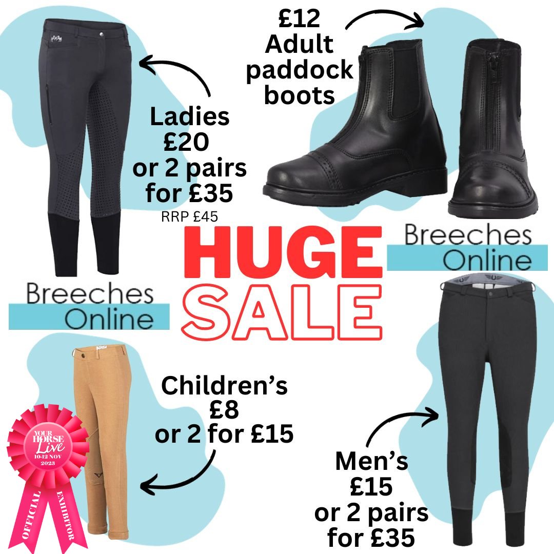 YourHorseLive's tweet photo. Make sure you stop by Breeches Online UK at Your Horse Live to grab a Bargain!

All stock must go - Stand M709

Tuffrider and Equine Couture big brand sale!

Save £££'s book discounted advanced tickets today: https://t.co/SSSTmaMB8u https://t.co/xLcPlAOkuN