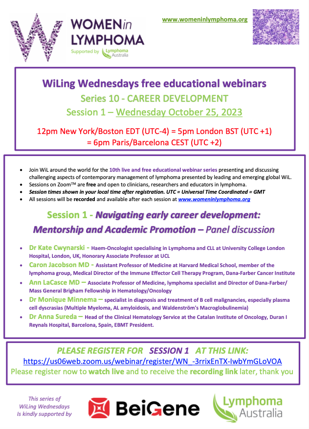 Women in Lymphoma - wil@lymphoma.org.au (@womeninlymphoma) on Twitter photo 👉🏽 Join leading global #WomenInLymphoma this Wednesday for #CareerDevelopment panel discussion + Q&A #freewebinar
Register here now 🔗us06web.zoom.us/webinar/regist……
🙏🏽<a href="/BeiGeneGlobal/">BeiGeneGlobal</a> <a href="/lymphomaOz/">Lymphoma Australia</a> 👉🏽 Join leading global #WomenInLymphoma this Wednesday for #CareerDevelopment panel discussion + Q&A #freewebinar
Register here now 🔗us06web.zoom.us/webinar/regist……
🙏🏽<a href="/BeiGeneGlobal/">BeiGeneGlobal</a> <a href="/lymphomaOz/">Lymphoma Australia</a>