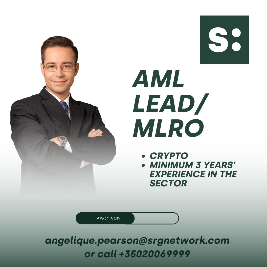 AML Lead/MLRO - Crypto - Minimum 3 years' experience in the sector CVs to angelique.pearson@srgnetwork.com or call +350 20069999 for more information. #srgnetwork #jobsearch #jobalert #jobvacancy #jobhiring #jobseekers #gibraltar