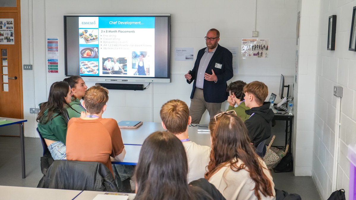 BexhillCollege's tweet photo. Glen Harrison, Talent Development Manager for Concord Hotels, visited the College last week to speak to Level 3 Hospitality students about the management training programme on offer after the completion of their studies.

#BexhillCollege @Concordtraining https://t.co/BmdhmNpUS7