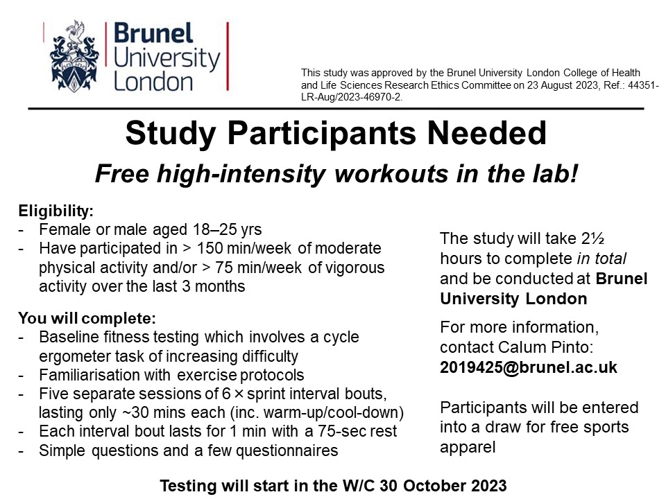 We are looking for people in the Brunel community (aged 18–25 years) to participate in our latest exercise science study. You get five free workouts in our lab!