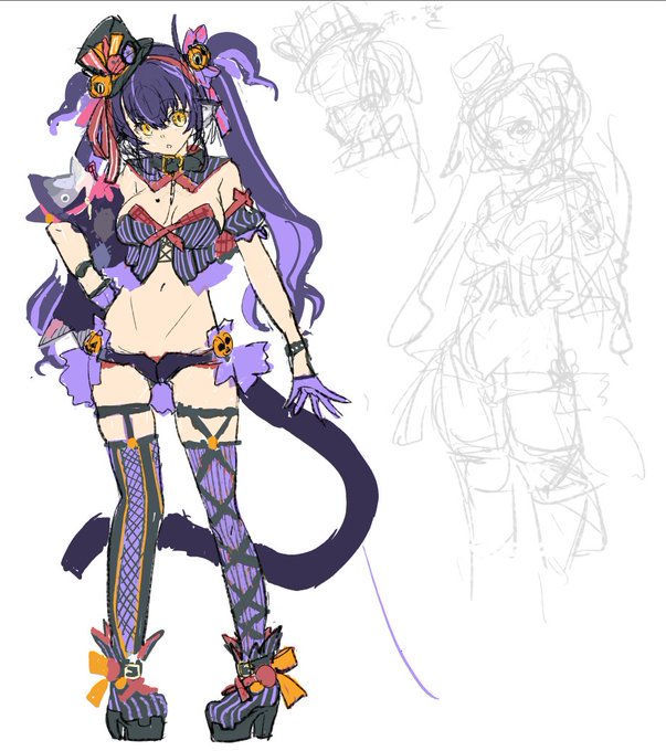 @kuroikemomimi 元はコレ～イメージは魔女と使い魔の黒ネコ
ざっくりラフだし多少デザイン変えてるけど 