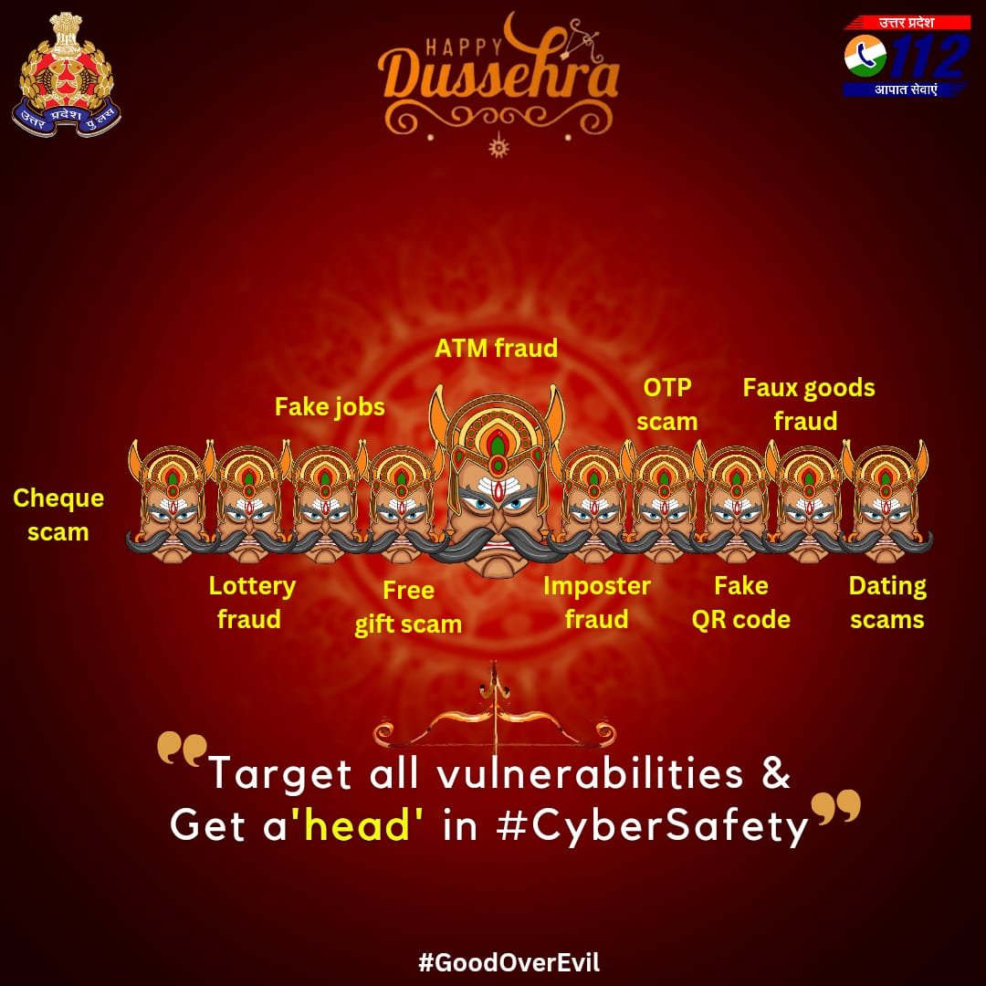 Wishing everyone a happy #Dussehra!
May your cybersecurity practices be as strong as Lord Ram's bow, aiming to vanquish the ten-headed demons of cybercrime this #Dussehrafestival.
#GoodOverEvil
#MissionGraHAQ