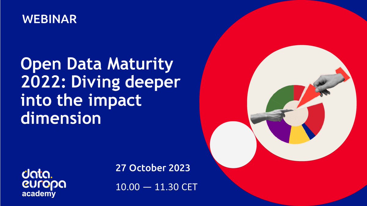 Join our final webinar on the #OpenDataMaturity 2022 report this Friday, 27 October 2023 from 10.00 to 11.30! This webinar will focus on the impact dimension! 

👉 Register here bit.ly/3S9SpR8..

#EUOpenData