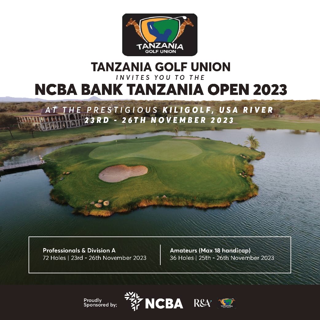 Tanznaia Golf Union invites you at the NCBA Bank Tanzania Open Golf Tournament! Join us at the Prestigious Kiligolf USA River from November 23rd to 26th for four days of pure golfing excitement. @wizara_ya_michezo @nsc_bmt #NCBAGolfTanzania #TanzaniaGolfUnion #TGU #Golf