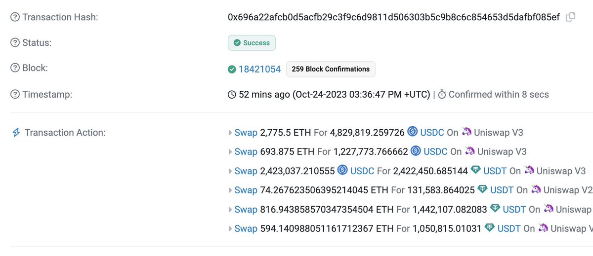 Someone swapped 9 million dollars of ETH into USDC using MM swaps, in one transaction

They paid $80,000 in fees for the trade