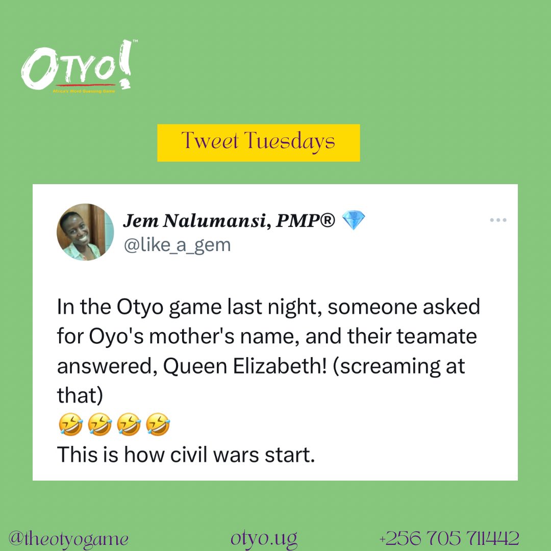 This must have been panic because it can’t be!😂😂😂

#theotyogame #tweettuesdays #justforlaughs #letsplay #tribeguesses #wordgame #africangame