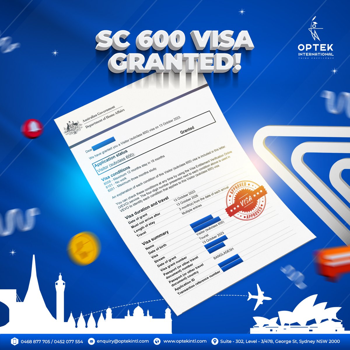 optekintl's tweet image. 𝐂𝐨𝐧𝐠𝐫𝐚𝐭𝐮𝐥𝐚𝐭𝐢𝐨𝐧𝐬 𝐭𝐨 𝐨𝐮𝐫 𝐜𝐥𝐢𝐞𝐧𝐭 𝐟𝐫𝐨𝐦 𝐁𝐚𝐧𝐠𝐥𝐚𝐝𝐞𝐬𝐡 𝐟𝐨𝐫 𝐠𝐞𝐭𝐭𝐢𝐧𝐠 𝐆𝐑𝐀𝐍𝐓 𝐨𝐟 𝐒𝐂 𝟔𝟎𝟎 😃😃
Let us assist you in developing a foolproof plan for your BRIGHT FUTURE.

#sc600 #visaservice #optek #optekinternational #optekintl