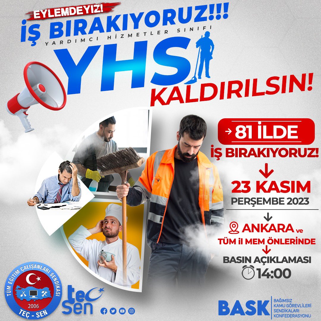 📍81 İLDE 
İ-Ş  B-I-R-A-K-I-Y-O-R-U-Z-!!!📢
 
Yardımcı Hizmetler Sınıfının Kaldırılması ve Bu Kadroda Görev Yapan Personellerin 1 Defaya Mahsus Eğitim Durumuna Uygun Kadrolara Atanmasını İstiyoruz!!!

👉Bu Talep Çatısı Altında Eğitim Çalışanları Olarak Tüm Türkiye’de Eş Zamanlı