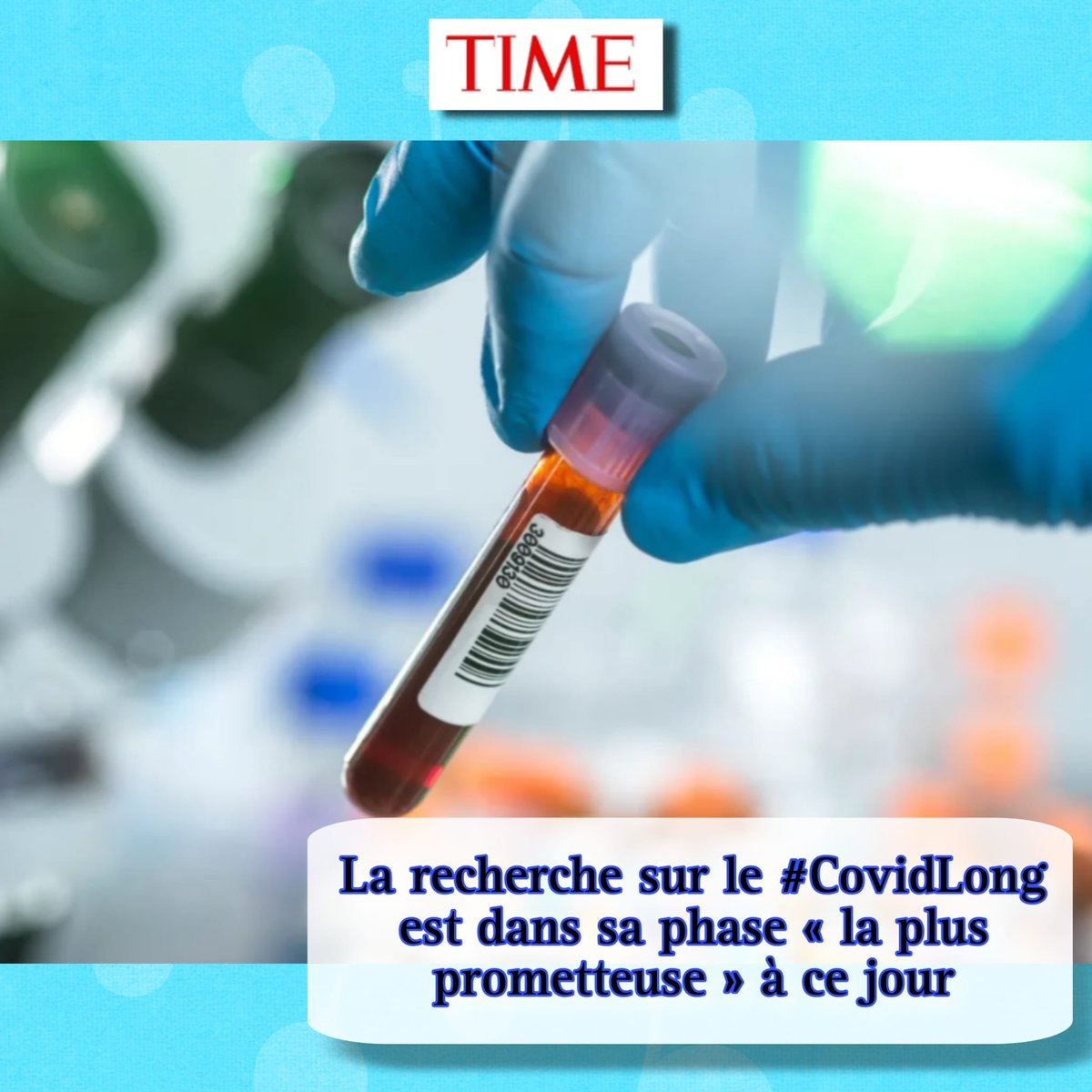 "Les chercheurs sont optimistes quant aux percées à venir."

"Plusieurs études récentes ont mis en évidence des biomarqueurs qui pourraient aider les médecins à diagnostiquer avec précision – et, espérons-le, à traiter – les personnes atteintes de #CovidLong."

#ApresJ20 <a href="/TIME/">TIME</a>