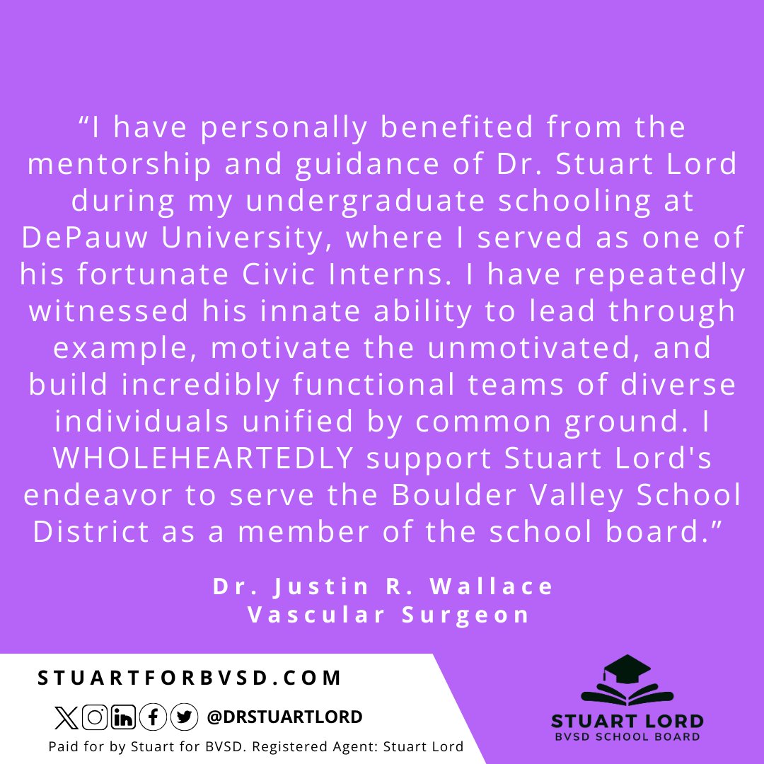 Extremely grateful for your words! It’s an honor to have the support of those who value the same principles of leadership. Let's keep putting people first and transforming visions into reality together.  #LeadershipWorthyOfBVSD #BVSDUnited #SeenHeardValued #StuartForBVSD #BVSD