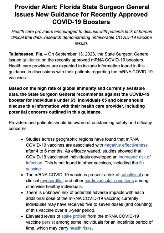 My elderly parents in FL just received this absurdly misleading and potentially dangerous email from the Florida Department of Health @HealthyFla and @FLSurgeonGenJoseph Ladapo. As a physician, virologist, immunologist, and Floridian here is the truth behind FL’s claims. 1/n