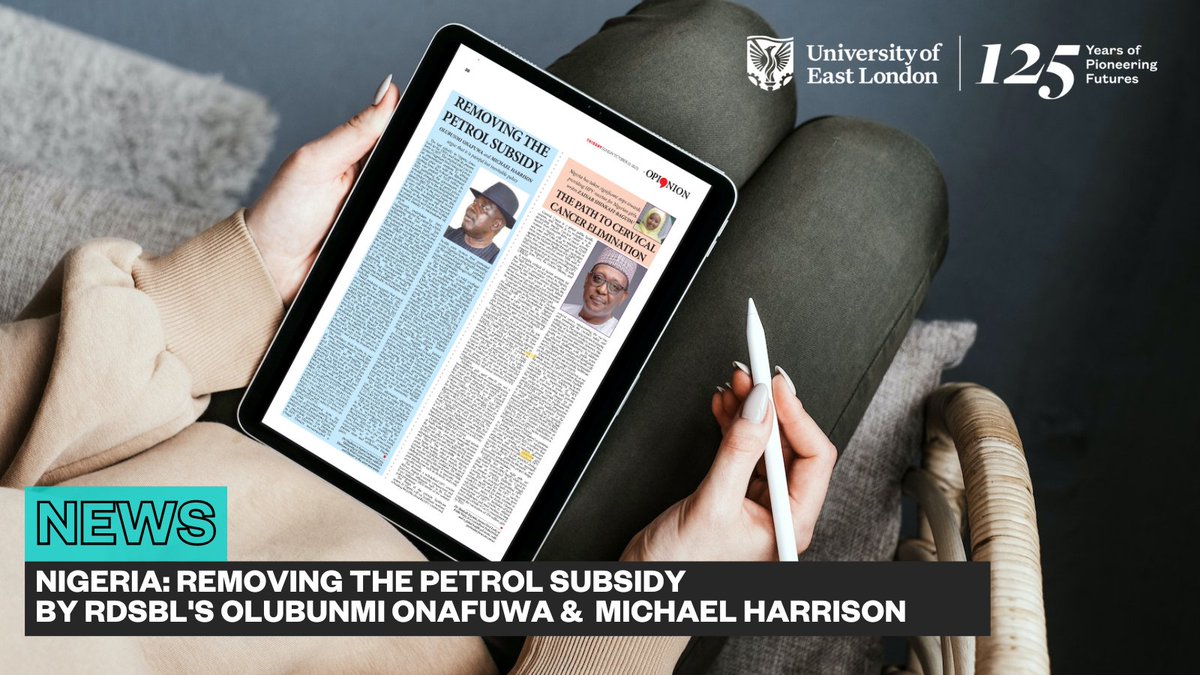 Royal Docks School of Business and Law at UEL (@sbl_uel) on Twitter photo Amidst ongoing discussions about petrol subsidies in Nigeria, our experts, Olubunmi Onafuwa & Michael Harrison, delve into the impact and benefits of their removal.
📖 Read more in <a href="/THISDAYLIVE/">THISDAY LIVE</a>: bit.ly/48YTmSx
<a href="/DimplesOnafuwa/">Olubunmi Onafuwa PhD</a> <a href="/MDBH95/">Michael Harrison</a> #RDSBLResearch #Nigeria Amidst ongoing discussions about petrol subsidies in Nigeria, our experts, Olubunmi Onafuwa & Michael Harrison, delve into the impact and benefits of their removal.
📖 Read more in <a href="/THISDAYLIVE/">THISDAY LIVE</a>: bit.ly/48YTmSx
<a href="/DimplesOnafuwa/">Olubunmi Onafuwa PhD</a> <a href="/MDBH95/">Michael Harrison</a> #RDSBLResearch #Nigeria