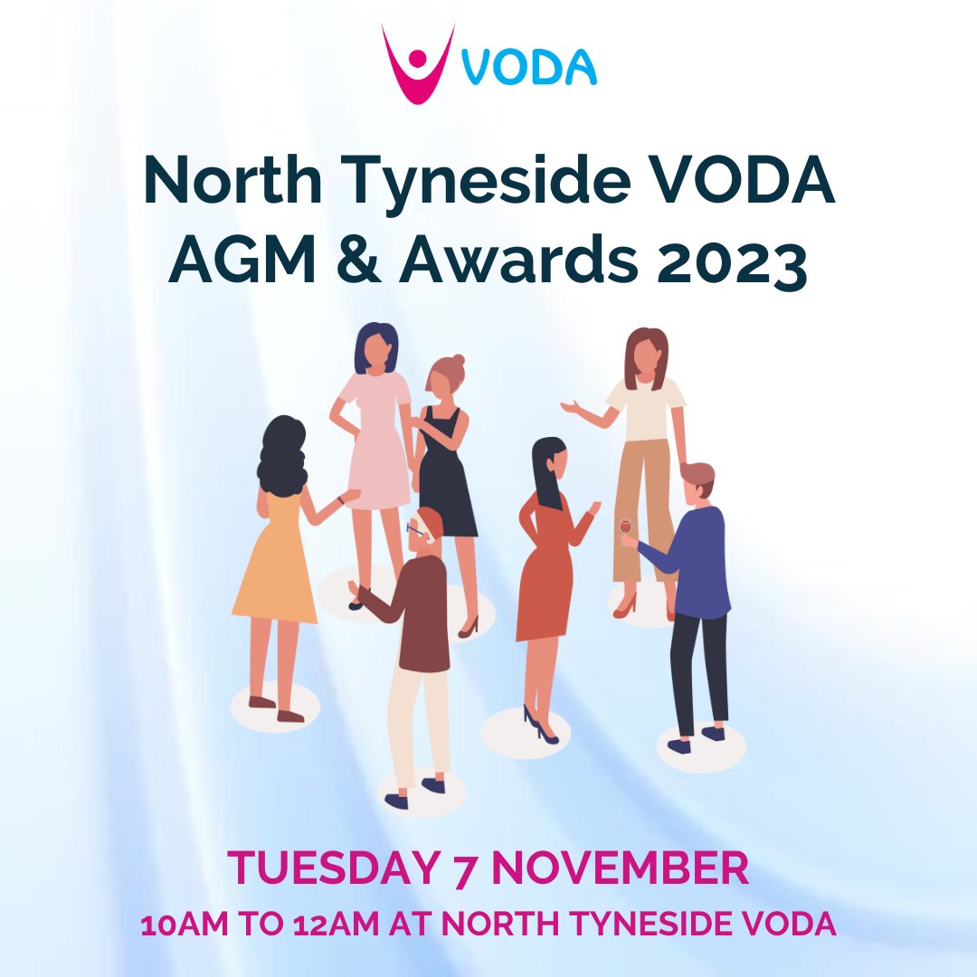 Join us at our AGM &amp; Awards on 7 November at our Wallsend HQ. Find out about our year, see the winners of the VCSE awards, hear from guest speaker Sir Paul Ennals CBE, Northumbria NHS Trust &amp; enjoy networking &amp; light refreshments. Book here: voda.org.uk/agm/