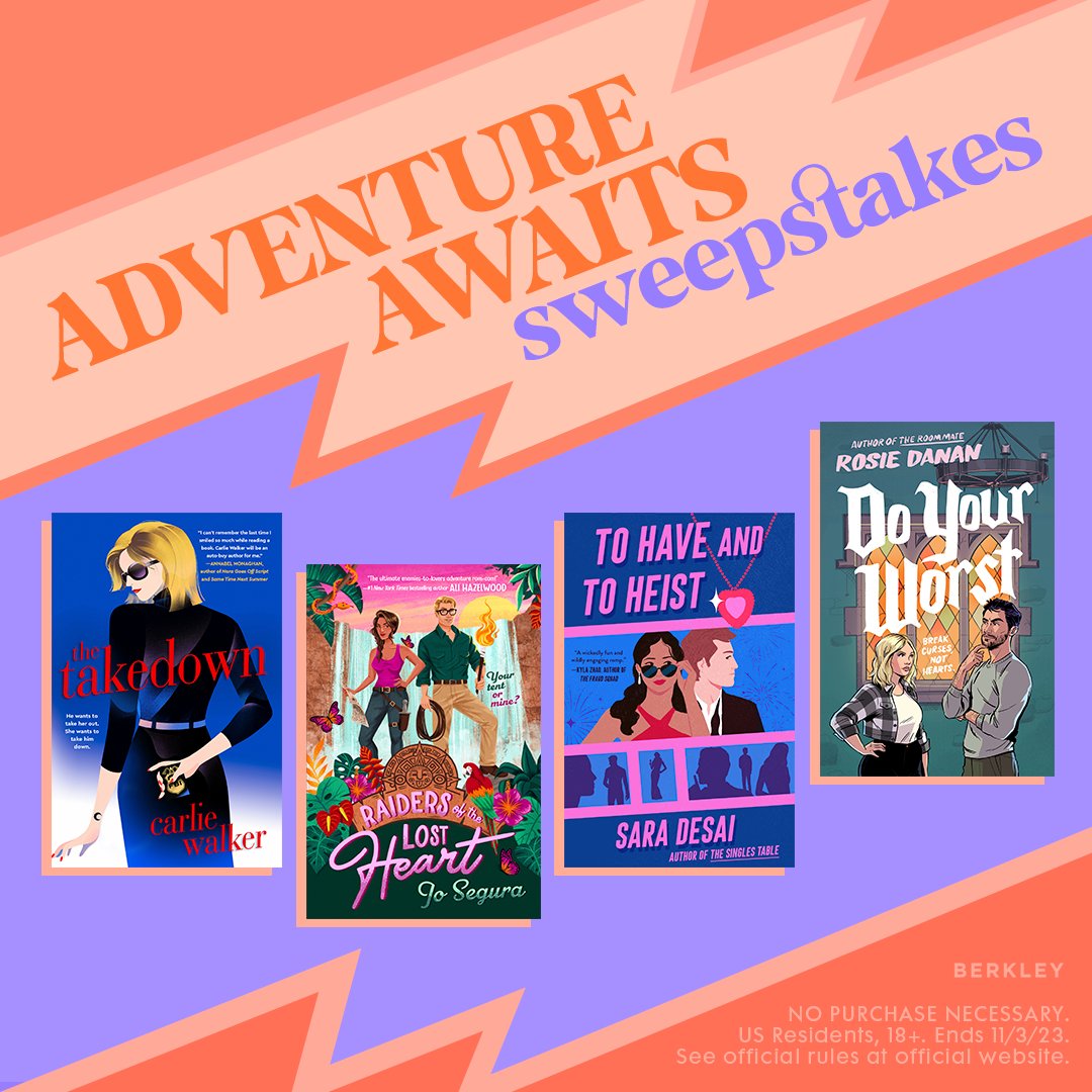 Sara Desai - To Have and To Heist out now! (@saradesaiwrites) on Twitter photo Who loves adventure? Berkley is running an "Adventure Awaits" sweepstakes with these romance books💕:
✔️TO HAVE AND TO HEIST by me!
✔️DO YOUR WORST by @rosiedanan
✔️RAIDERS OF THE LOST HEART <a href="/JoSeguraBooks/">Jo Segura ✨ Updates Only</a>
✔️THE TAKEDOWN by Carlie Walker
Enter: bit.ly/48BM72C Who loves adventure? Berkley is running an "Adventure Awaits" sweepstakes with these romance books💕:
✔️TO HAVE AND TO HEIST by me!
✔️DO YOUR WORST by @rosiedanan
✔️RAIDERS OF THE LOST HEART <a href="/JoSeguraBooks/">Jo Segura ✨ Updates Only</a>
✔️THE TAKEDOWN by Carlie Walker
Enter: bit.ly/48BM72C