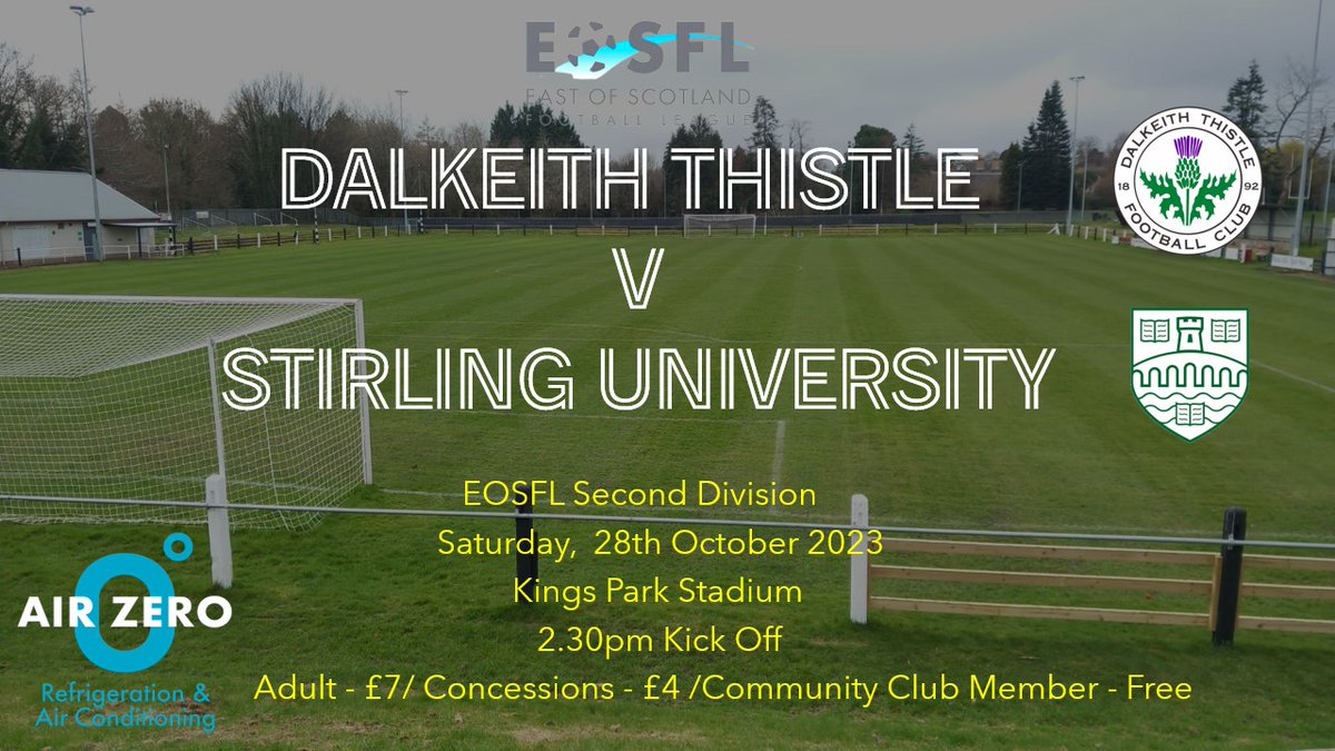 UPCOMING GAME  ⚽️🥅

The Jags are at King's Park this Saturday to take on Stirling University
Stirling are currently sitting 2nd in the league after victory against League Leaders Bo'ness Athletic last Friday.
A Win for Thistle would see us go on level points with the University