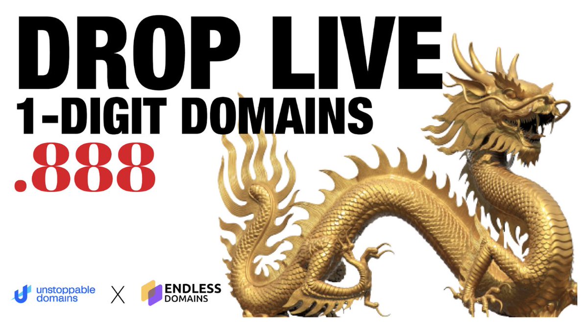 Introducing <a href="/endlessdomains/">Endless Domains</a> as our first Middle East registrar with native search &amp; checkout for <a href="/unstoppableweb/">Unstoppable Domains</a>  Web3 domains. 

To mark the occasion, we're dropping super premium 1-digit .888 domains associated with wealth and luck. Hurry, only 10 available! 🎉