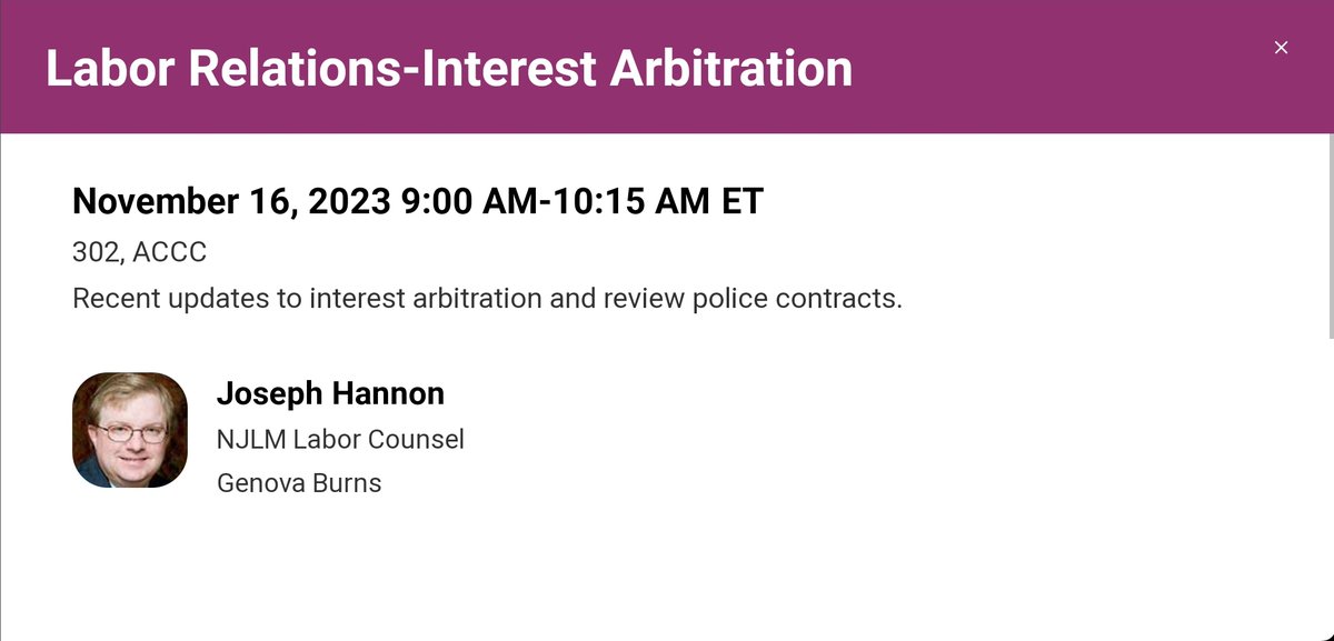 GenovaBurns's tweet photo. #GenovaBurns Partner &amp; #LaborLaw specialist #JosephMHannonEsq. to present "#LaborRelations - #InterestArbitration" session at 2023 @NJ_League's Annual Conference on November 16th in #AtlanticCity.
#NowMoreThanEver #ThoughtLeadership #NJSLOM
https://t.co/gp6W93tCgR https://t.co/yAzSd8Zu1s