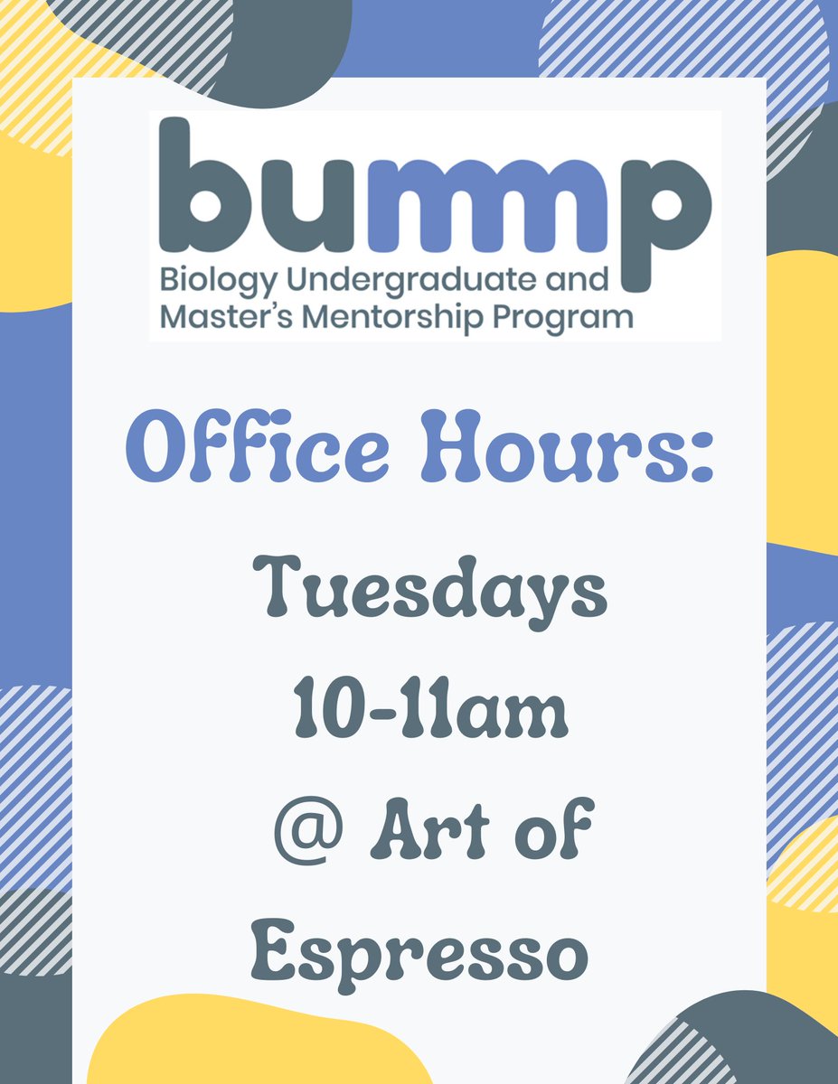 Friendly reminder: BUMMP Office Hours! Tuesdays 10-11am @ Art of Espresso! Stop by to say hi and pick up your coffee vouchers.