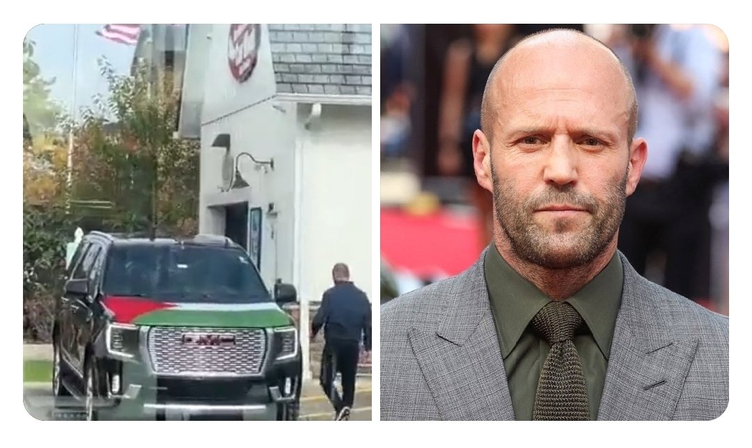 Şöyle bir de adamın resmini koyalım da bizdeki sanatçı bozuntuları görsün

Ünlü oyuncu Jason Statham arabasına Filistin bayrağı astı.