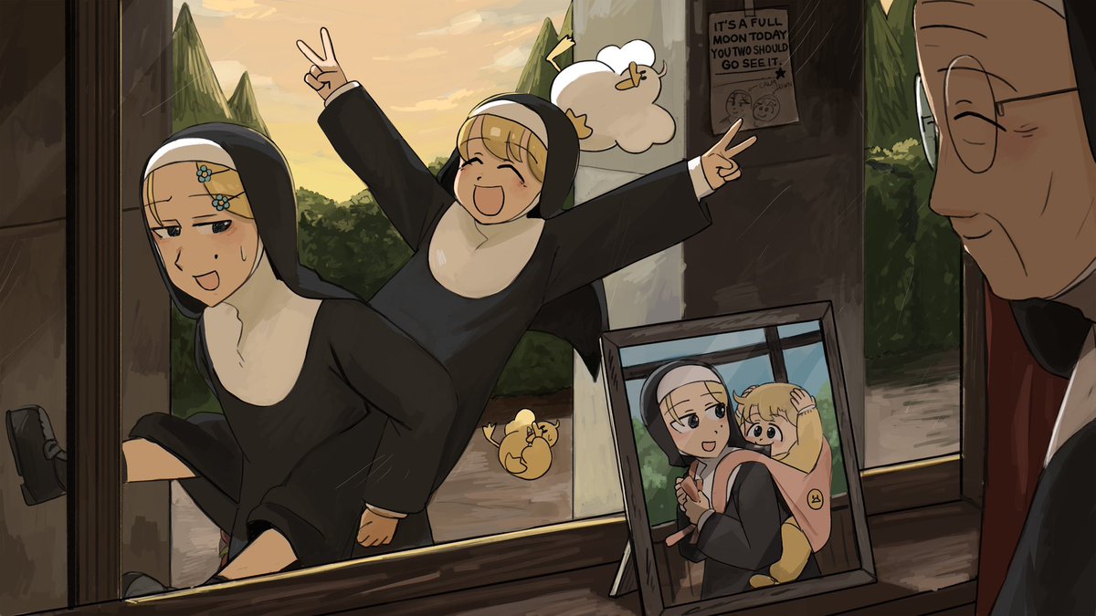 clumsy nun (diva) duck multiple girls blonde hair nun catholic mole bird  illustration images