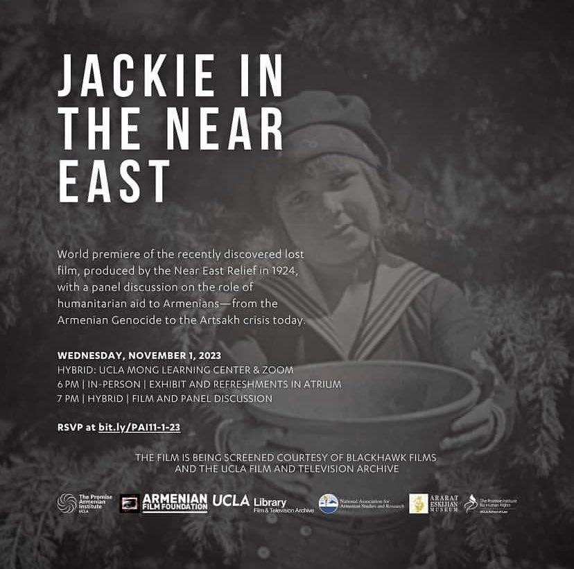 Join us for the world premiere of “Jackie in the Near East” (1924)— Nov. 1 at UCLA Mong Learning Center and on Zoom.✨ Details + registration can be found here: international.ucla.edu/armenia/event/…