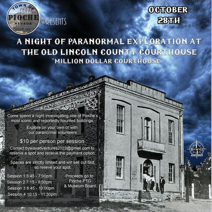 What better time to go ghost-hunting than close to Halloween? This Saturday, you can search for paranormal activities at the Lincoln County Courthouse in Pioche! 👻  

📸: @town_of_pioche / Instagram