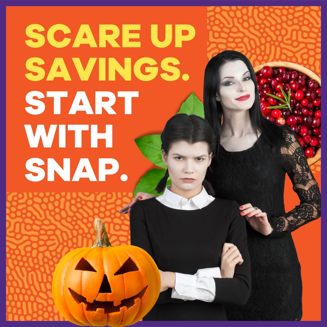 This Halloween, scare away high grocery bills & spookishly high prices with SNAP - a federal program that provides funds for food. #SNAPworks Could you be eligible for SNAP? Find out today! VISIT: GettingSNAP.org CALL: Project Bread’s FoodSource Hotline at 1-800-645-8333