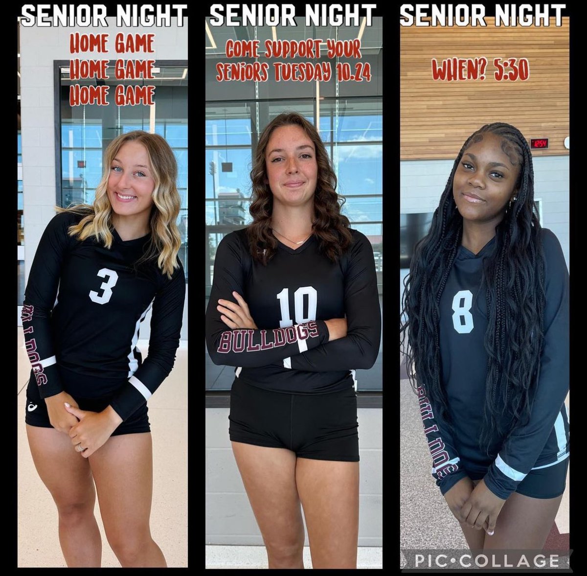 Senior night tonight come out and join us as we honor our 3 Seniors at our last home game! 
Madison Wells, Rylin Kern, and Aanyiah Scott Hope to see you there 🫶🏽