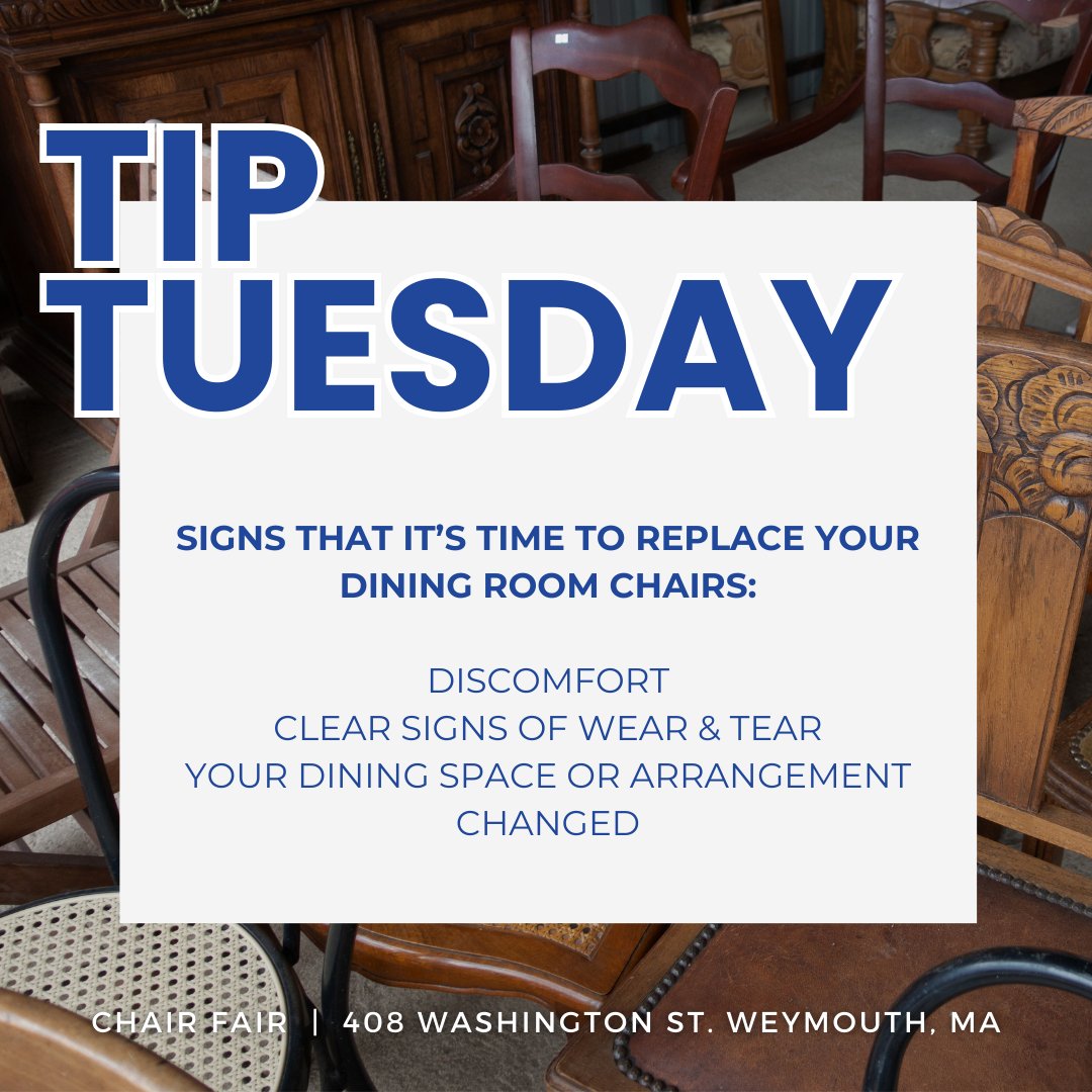 ChairFair_MA's tweet image. Don’t ignore the signs. When it’s time for new chairs, we’re here for you!
•
chairfair.com
(781) 843-3300
408 Washington St, Weymouth, MA
.
.
.
#chairfair #kitchenstools #barstools #diningset #tiptuesday #comfort #function #style #weymouth #massachusetts