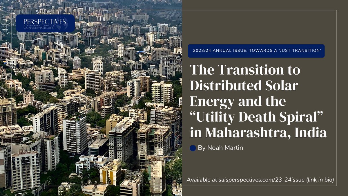 MAIR student <a href="/nbm316/">nmarty</a> explores options to prevent high solar energy costs and bolster consumer participation in Maharashtra, India's sustainable transition. 

Read his contribution to our 2023/24 Issue: Towards A ‘Just Transition.’ 

📲Visit saisperspectives.com/23-24issue
