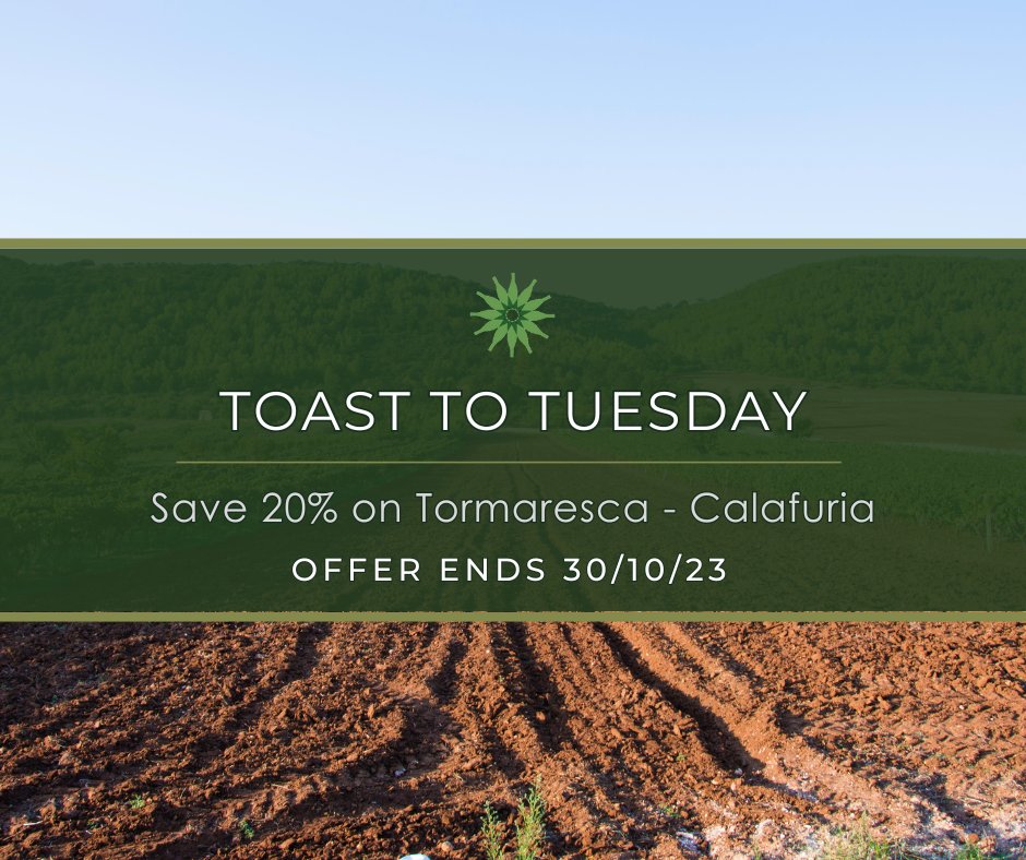 Toast to Tuesday! Save 20% on Tormaresca - Calafuria when you use the code 'TGWD' at the checkout Add DIscount Code - ow.ly/Yt2i50Q0fts