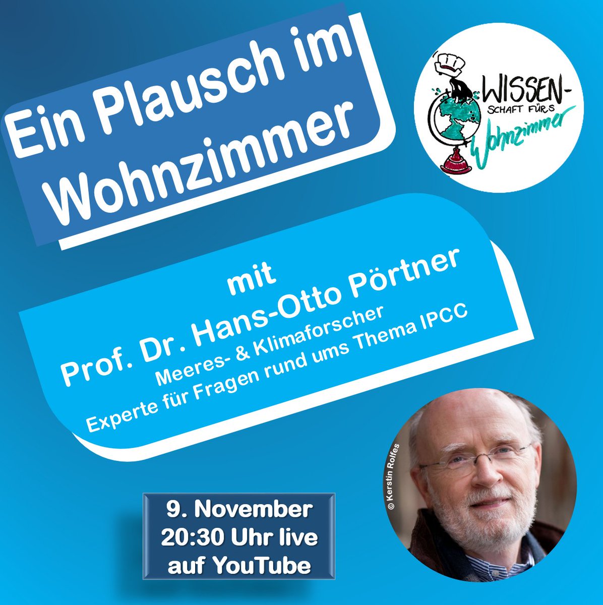 Sendet uns eure Fragen an Prof. Dr. Hans-Otto Pörtner! Er ist einer der bekanntesten Meeresforscher, war Ko-Vorsitzender einer der drei Arbeitsgruppen des letzten #IPCC Berichts und wird am 9.11.2023 unser erster Gast bei #EinPlauschimWohnzimmer sein! youtube.com/live/CG-zA-g6x…