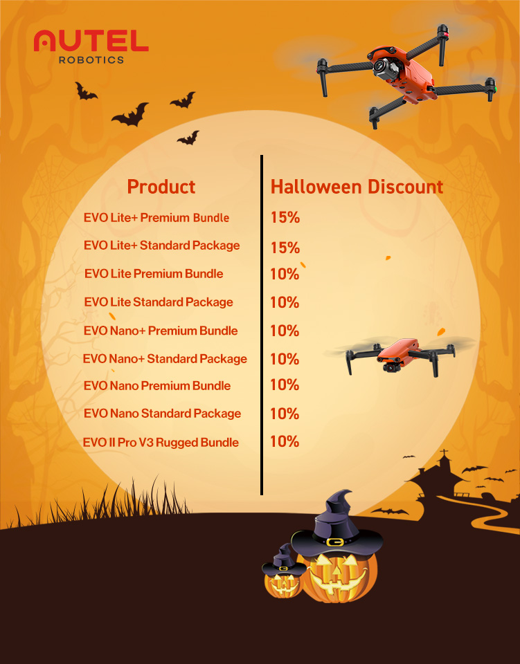 Customers purchasing @AutelRobotics' EVO Nano+/Nano, EVO Lite+/Lite Standard Package/Premium Bundle, or EVO 2 Pro V3 Rugged Bundle between 24th-30th Oct can now get MONSTER discounts!👹 Get in touch at info@aethaglobal.com if you’re interested in this #Halloween treat!👻#uav #evo