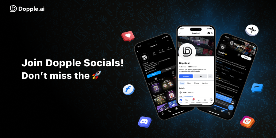 DoppleAi's tweet photo. 🔥 Hey Dopple fam! A reminder to slide into our social scene on Twitter, Discord, Subreddit, Facebook, and IG. You don't wanna be the last to know when we drop the latest and greatest, right? Secure the bag and stay updated! 🚀 #NoFIlter #DoppleAI https://t.co/m0m4c7o5LN