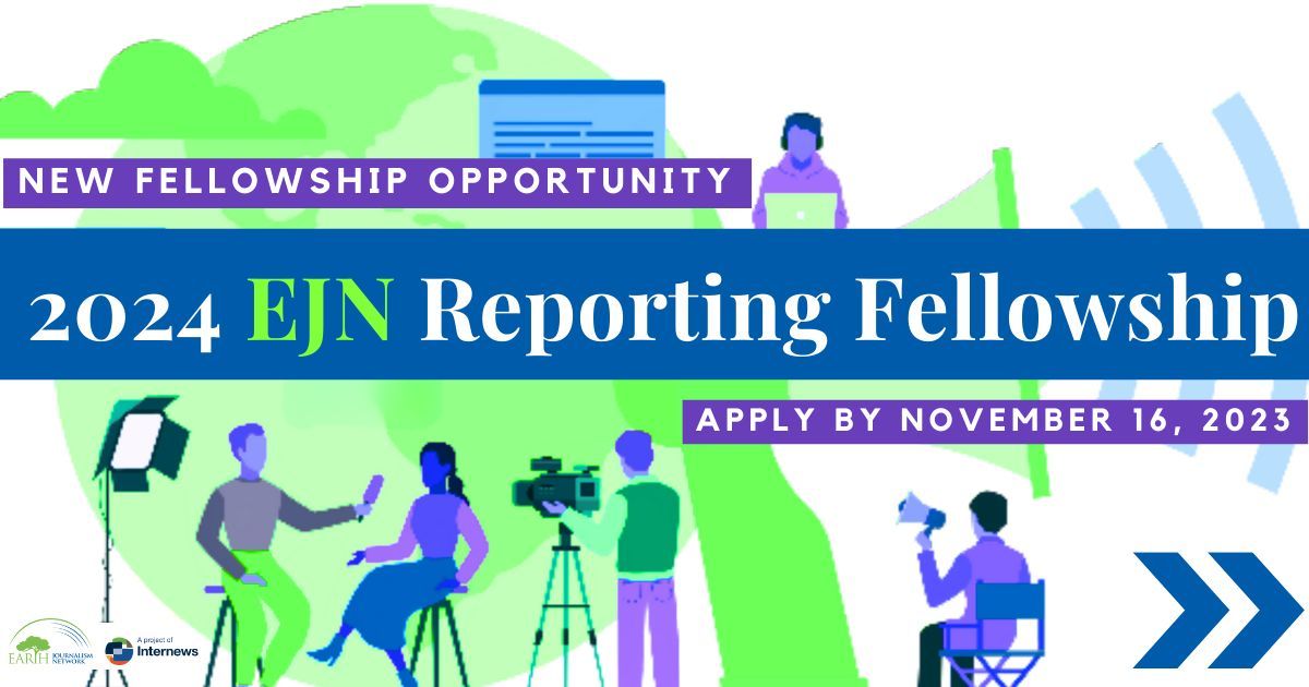 📣 NEW! Applications for EJN's first-ever reporting fellowship are now open! We're offering four exceptional environmental journalists training, mentorship, and funding for stories on climate change, biodiversity, the ocean and One Health. Apply by 16 Nov: buff.ly/495dnqj
