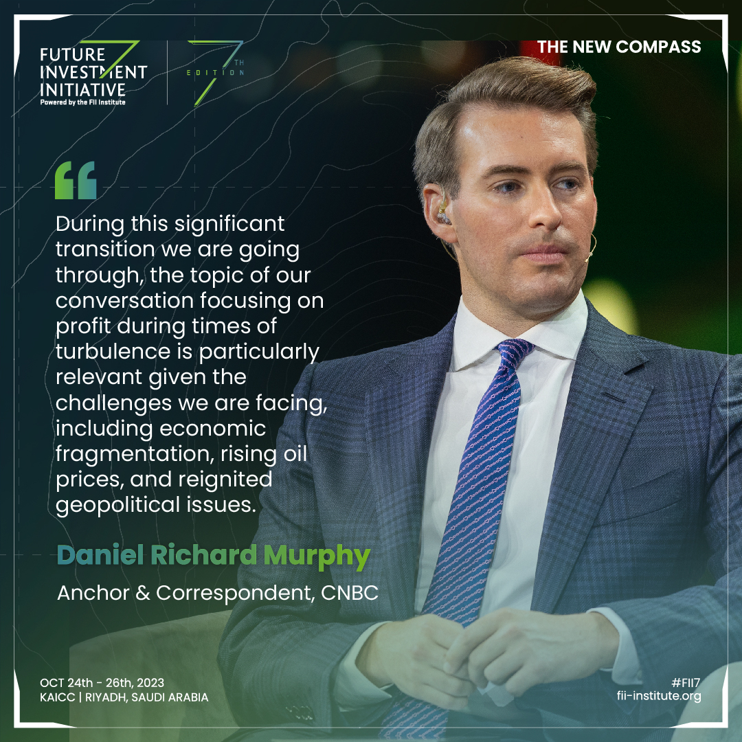 FIIKSA's tweet image. .@CNBC Anchor &amp;amp; Correspondent @dan_murphy explores #StrategiesForSuccess in a shifting landscape characterized by economic fragmentation and surging oil prices. How can businesses navigate and profit in times of turbulence?

#FII7