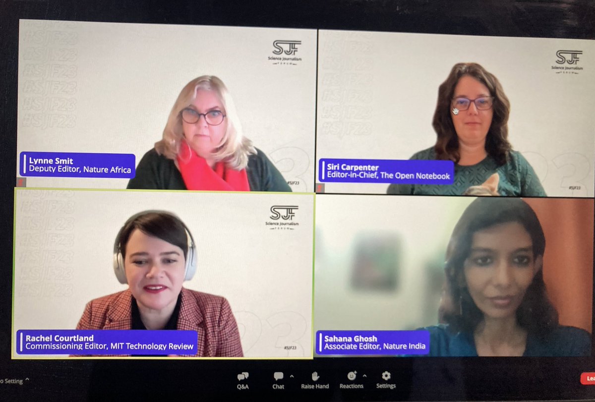 fesraoz's tweet image. 🌟#SJF23 One of the sessions I've been waiting for has begun!
🌟Tips for new science editors
Lynne Smit, @SiriCarpenter , @rcourt , @sahanaghosh8
@ScienceJF #sciencejournalism #sciencewriting #SciCommX