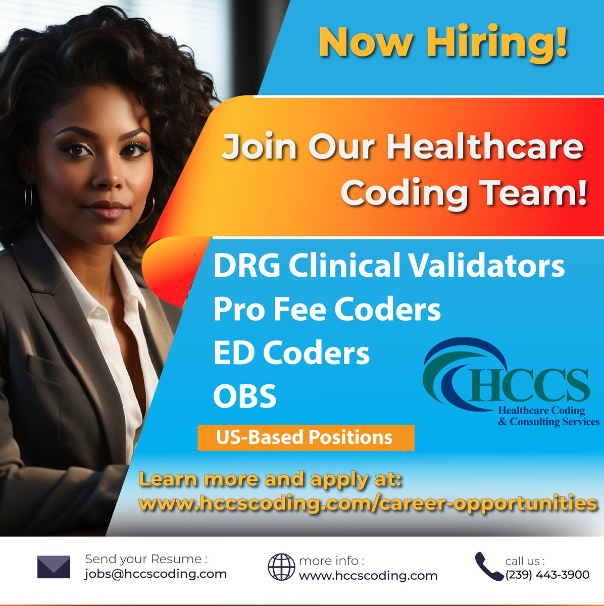 HCCSCoding's tweet image. Elevate Your Career with HCCS
We're Hiring!
We are hiring Pro Fee Coders for multiple specialty areas including:
Family Medicine
Behavioral Health
Neurosurgery
Ophthalmology
ENT
Cardiothoracic, Hematology, and General Surgery
Cardiac, SDC, & IR with a CIRCC Certificate
