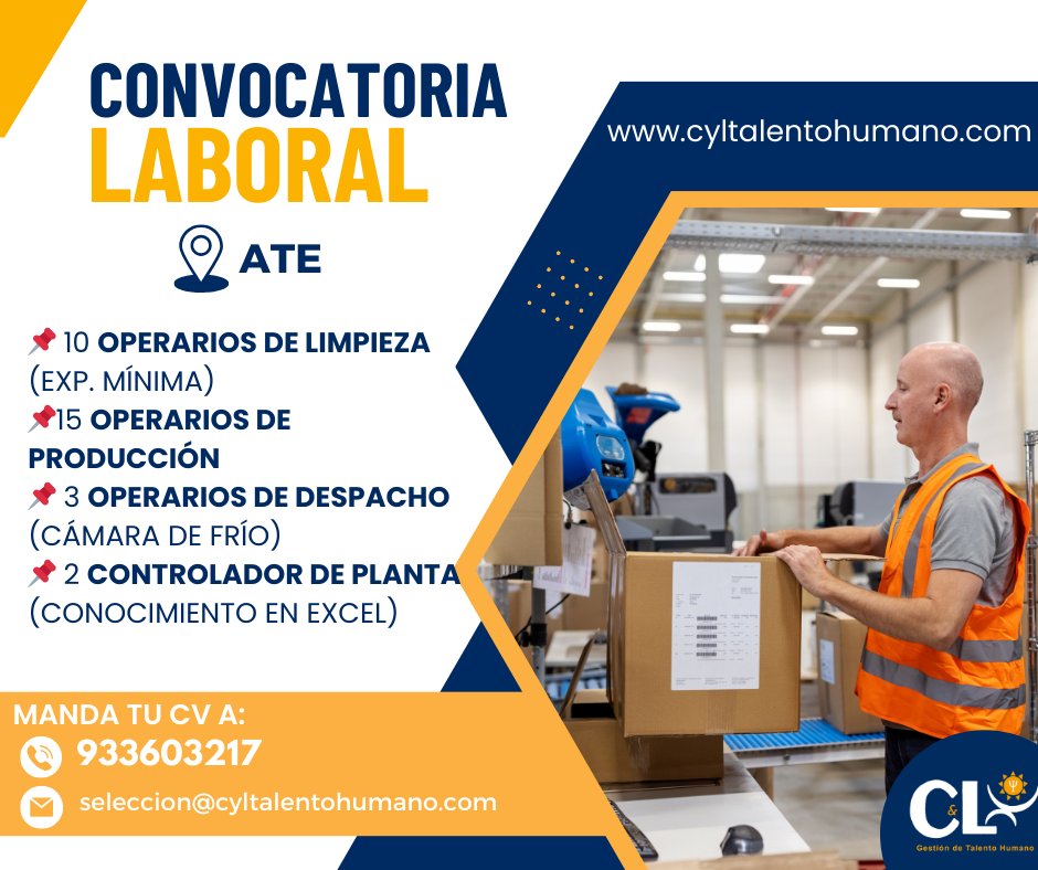 ConsultoraCyL's tweet photo. 🧐 ¿Buscando ofertas laborales en #Ate? 🧐  No pierdas la oportunidad y postula con nosotros.    ¿Interesado? 🤔𝗟𝗟𝗘𝗡𝗔 𝗘𝗟 𝗙𝗢𝗥𝗠𝗨𝗟𝗔𝗥𝗜𝗢 y empieza con el proceso de convocatoria  
📍 https://t.co/NZ1CiX2KUy
 #ConvocatoriaLaboral #Trabajo #TrabajoLima #EMPLEO #CHAMBA https://t.co/MA4n211lcv