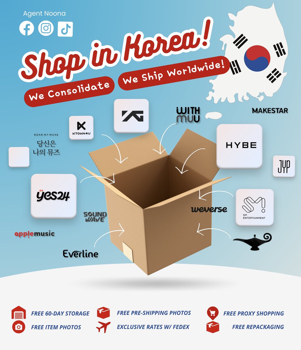 agent_noona's tweet photo. Shop at popular Korean online sites and save BIG on shipping costs w/ Agent Noona's Consolidation Service! 🇰🇷📦

Free Storage up to 60 days!

Consolidation Rates: https://t.co/CPFYtZXr6L

Forwarding Rates: https://t.co/vRluysIeae

Kpopgo https://t.co/UOJbxYYI2W