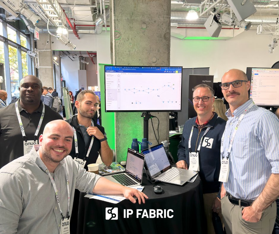 IPFabric's tweet photo. Day 1 of ONUG Fall in NYC! Don't miss the chance to connect with our technical team and discover how Network Assurance is transforming modern enterprises.
#ONUGFall #NetworkAssurance #NYC https://t.co/vD5J9TS6tl
