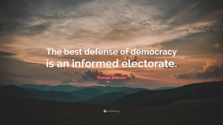 VVL_Official's tweet photo. “ The best defence of  democracy is an informed Electorate “ ~ Thomas Jefferson https://t.co/fvW4lehEk8